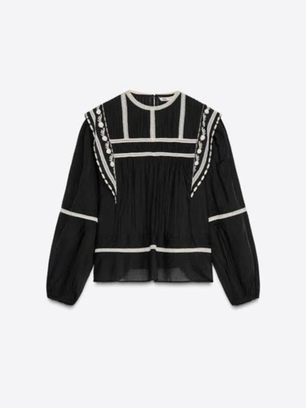 NWT Zara Black Embroidered Cotton Boho Blouse Contrast Trim Size XL
